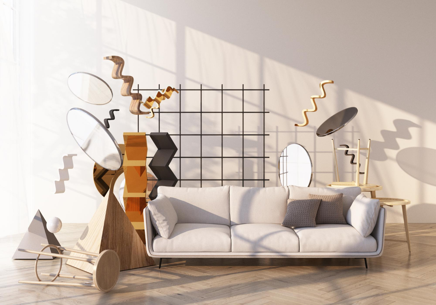 Bright, stylish home interior with indoor plants, timber furniture, and soft, layered fabrics inspired by current design trends.